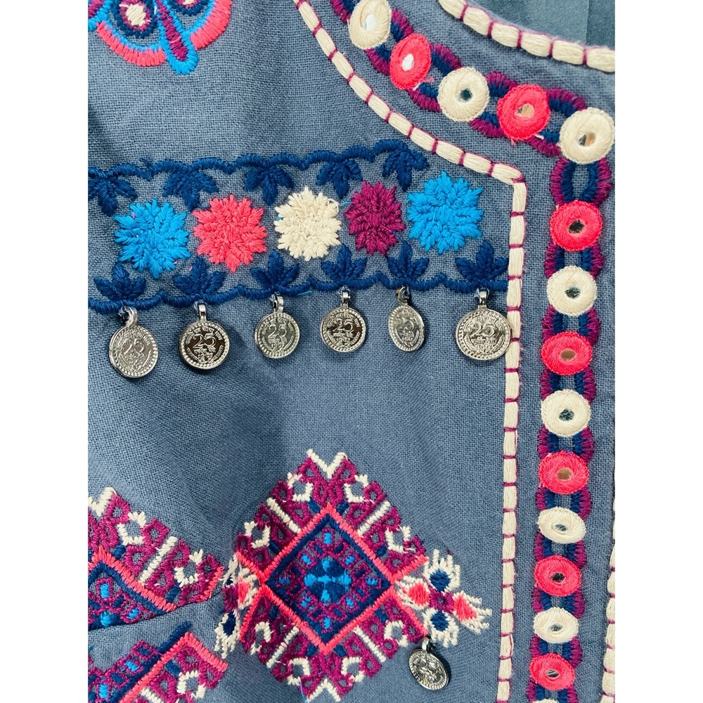 Indigo Moon Boho Decorated MultiColored Front Pocket Blazer/Jacket - Picture 5 of 11